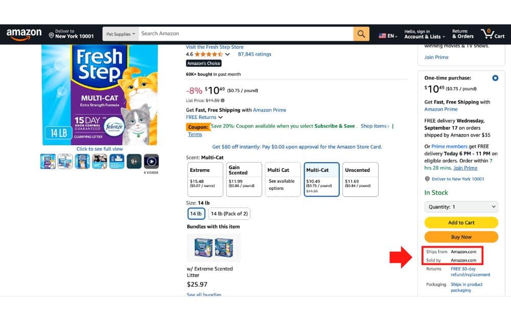 Example of a 1P product on Amazon (screenshot)