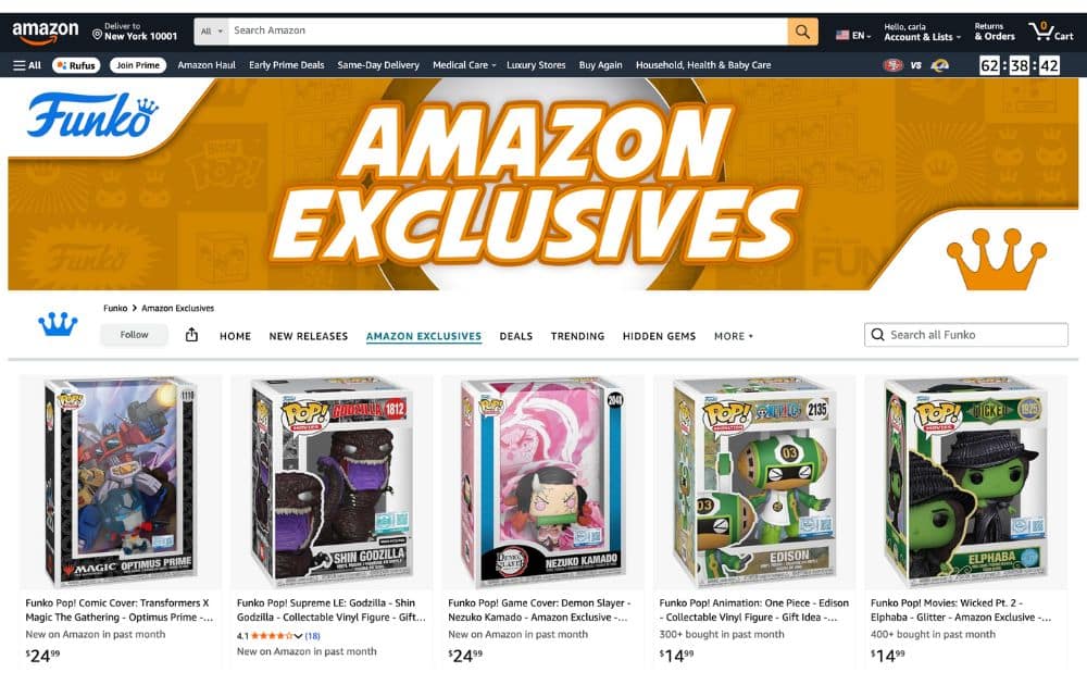 Amazon Funko store (screenshot)