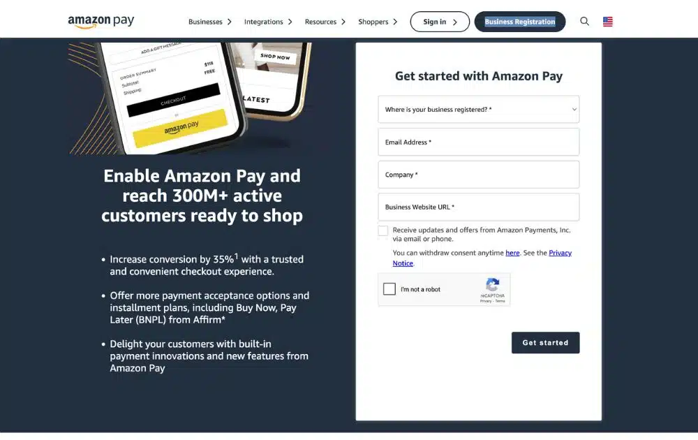 Amazon Pay registration (screenshot)