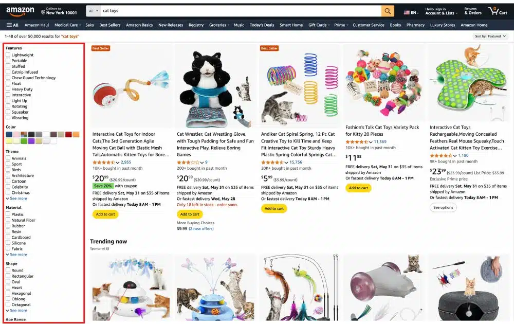 Amazon search filter (screenshot)