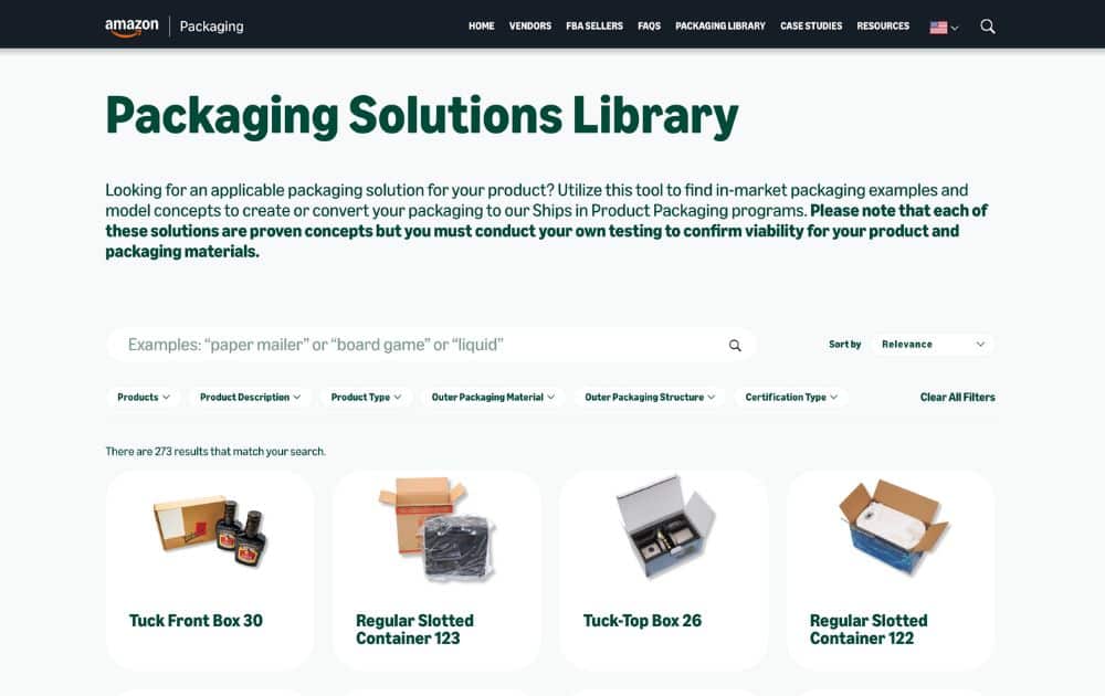 Amazon Packaging Solutions Library (screenshot)