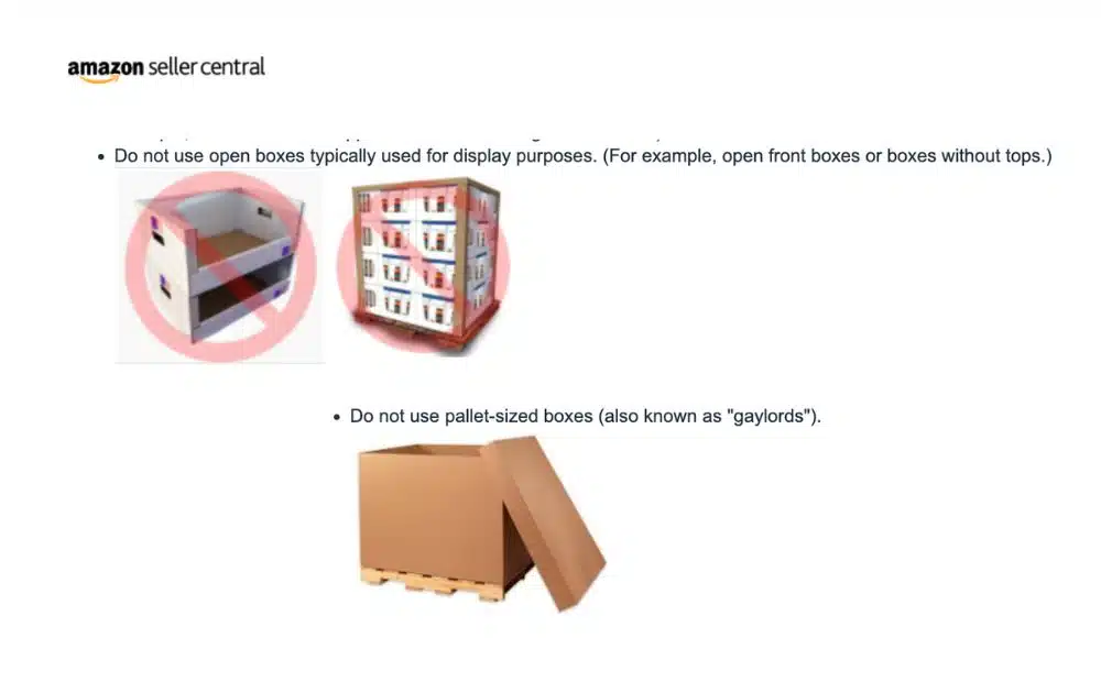 Seller Central shipping requirements (screenshot)