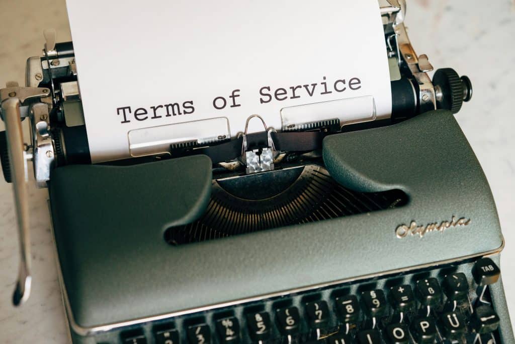 typewriter with terms of service document
